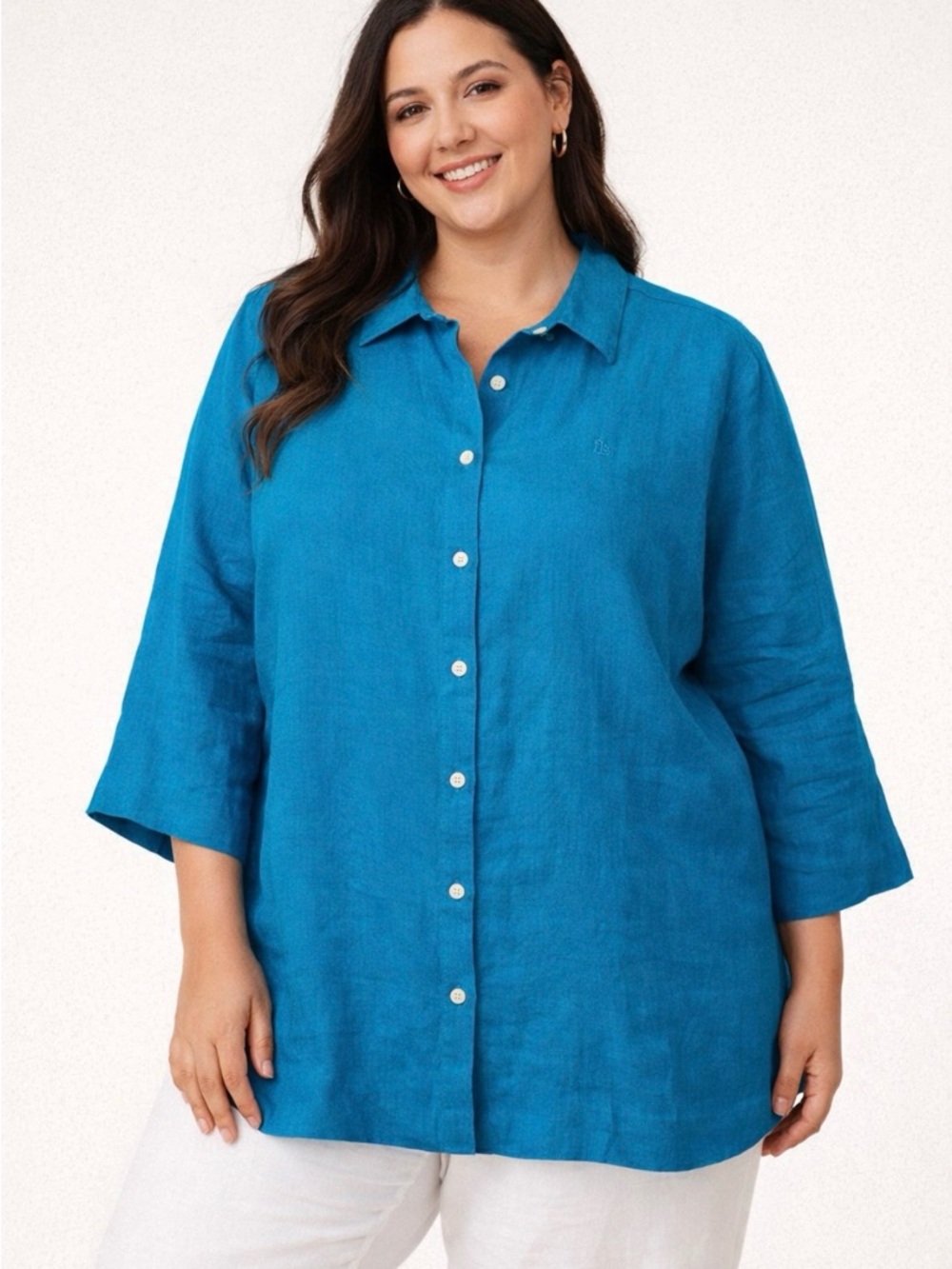 Lauren Ralph Lauren 100% Linen Button-Up Shirt - Teal Blue - Size 1X